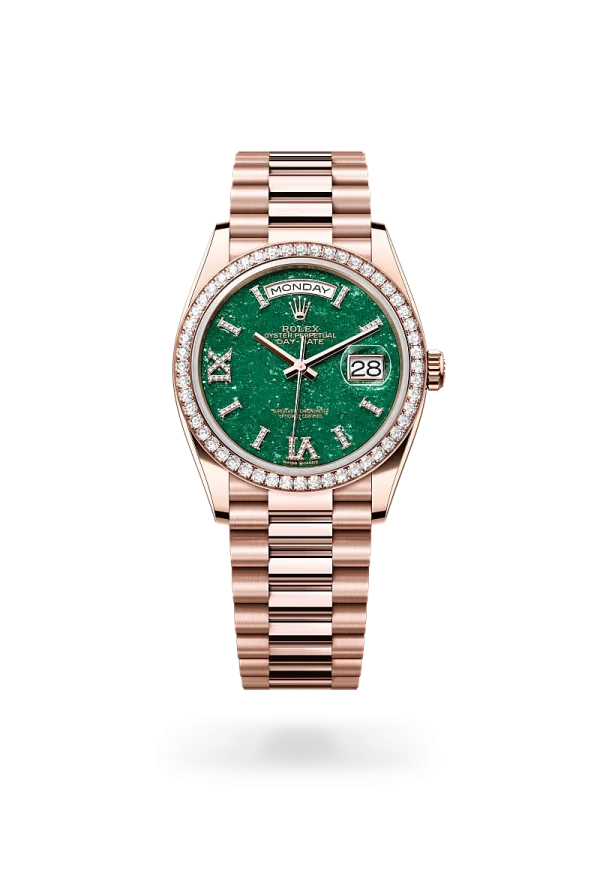 rolex day-date 36 in everose gold and diamonds, -m128345rbr-0068 - Rolex Boutique Design District