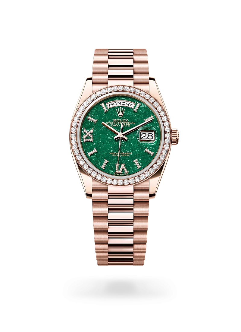 rolex day-date 36 in everose gold and diamonds, -m128345rbr-0068 - Rolex Boutique Design District