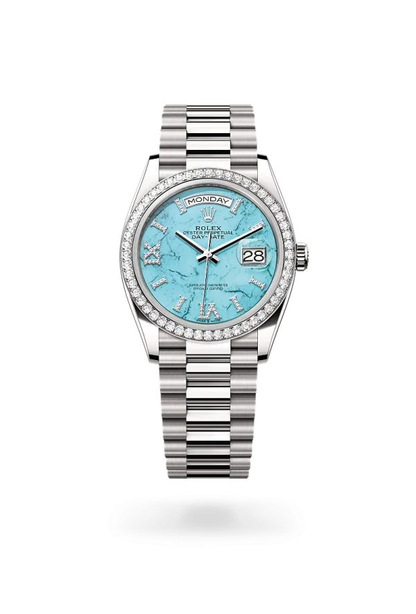 rolex day-date 36 in white gold and diamonds, -m128349rbr-0031 - Rolex Boutique Design District