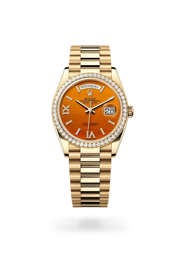 rolex day-date 36 in yellow gold and diamonds, -m128348rbr-0049 - Rolex Boutique Design District