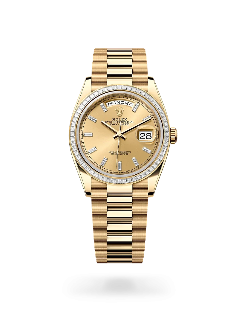 rolex day-date 36 in yellow gold and diamonds, -m128398tbr-0037 - Rolex Boutique Design District