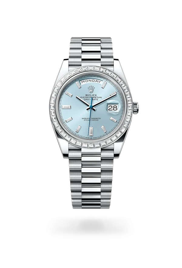 rolex day-date 40 in platinum and diamonds, -m228396tbr-0002 - Rolex Boutique Design District