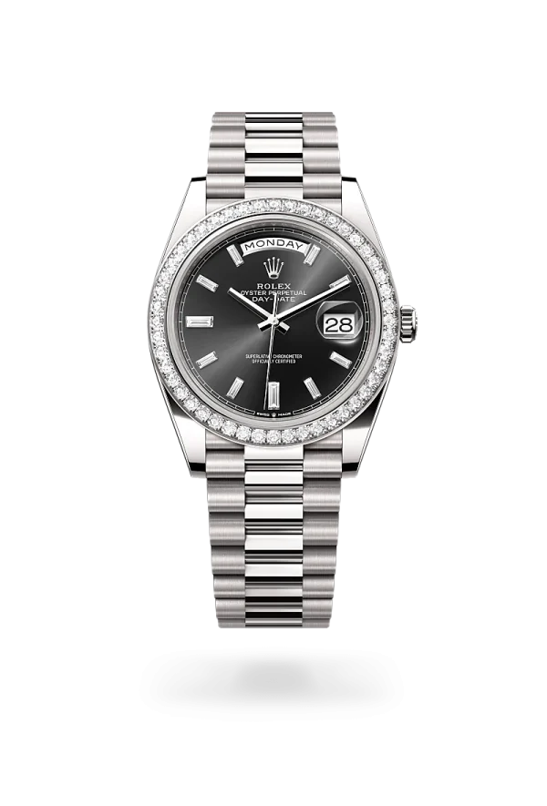 rolex day-date 40 in white gold and diamonds, -m228349rbr-0003 - Rolex Boutique Design District