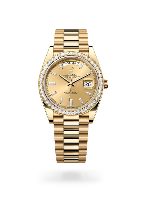 rolex day-date 40 in yellow gold and diamonds, -m228348rbr-0002 - Rolex Boutique Design District