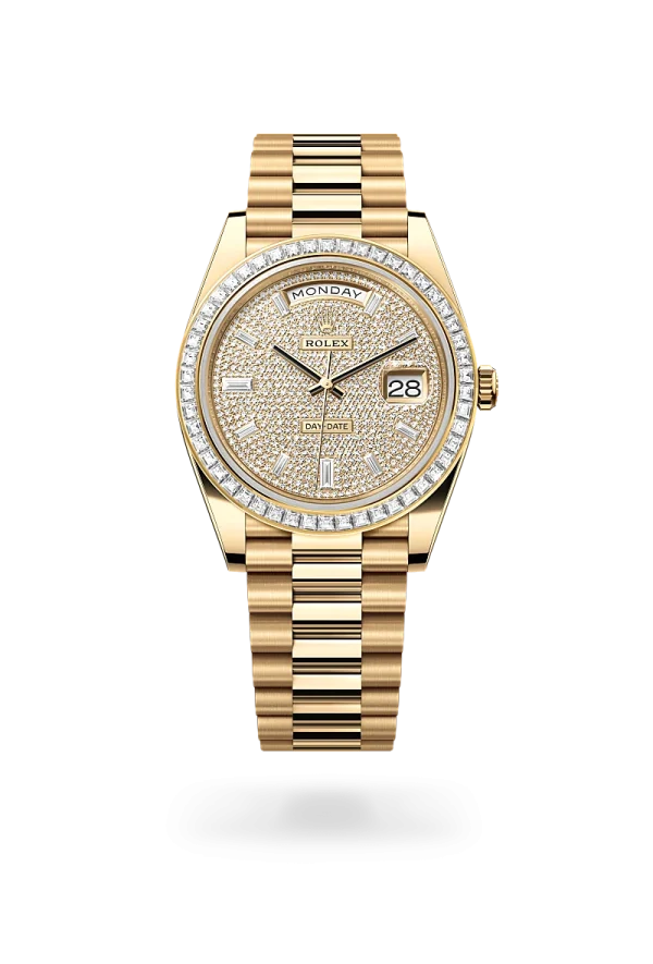 rolex day-date 40 in yellow gold and diamonds, -m228398tbr-0036 - Rolex Boutique Design District