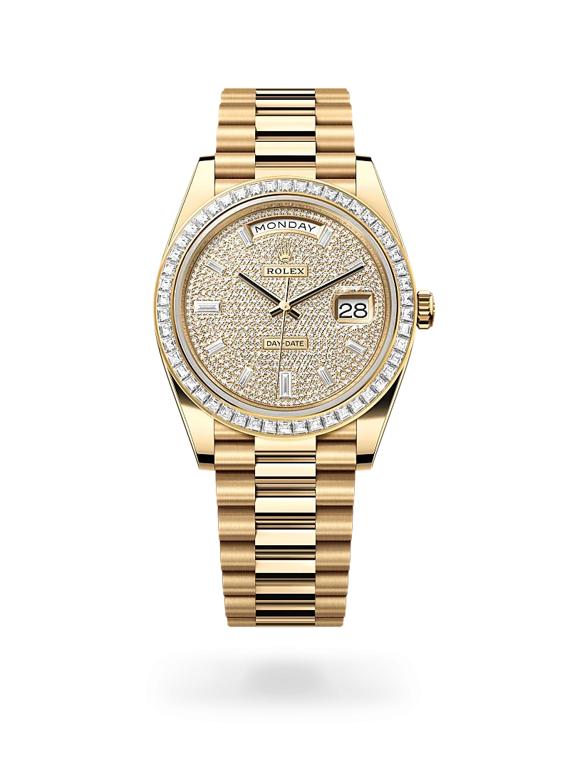 rolex day-date 40 in yellow gold and diamonds, -m228398tbr-0036 - Rolex Boutique Design District